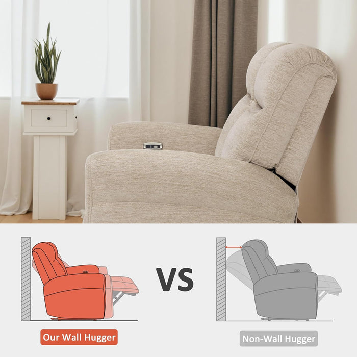 64.6" Wall Hugger Power Loveseat Recliner Sofa with USB Ports, Reclining Loveseat for Small Spaces Living Room RV, Fabric PR635M1 (Beige)