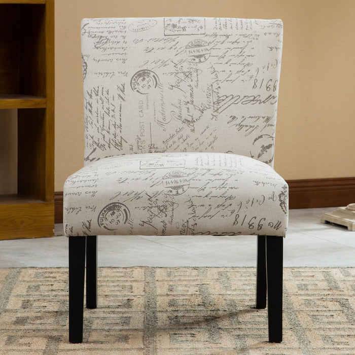 Botticelli Fabric Armless Contemporary Accent Chair, Script Print