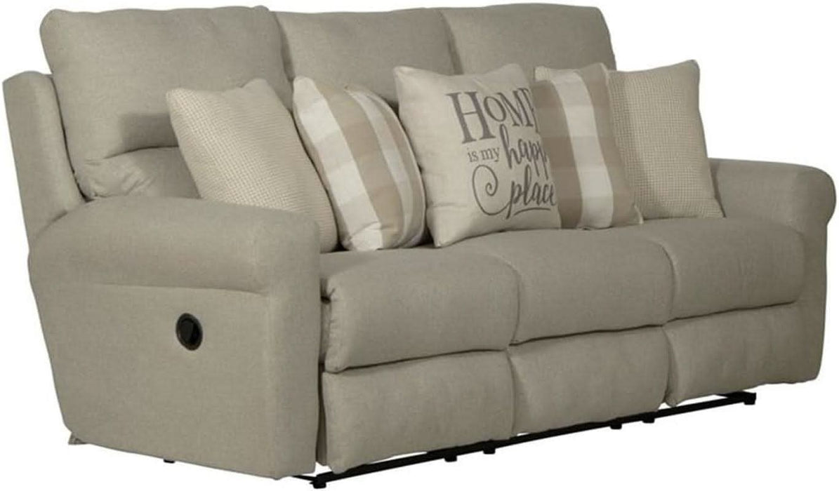 Eastland Lay Flat Reclining Sofa in Beige Fabric with Accent Pillows