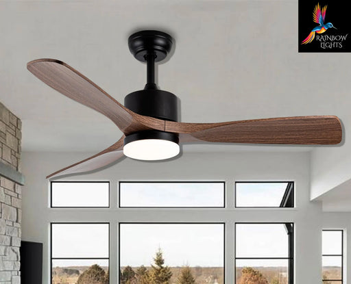 Brown Color Ceiling Fan with a Diameter of 48" | Rustic Ceiling Fan with Cage | Ceiling Fan with Wooden Blades | Ceiling Fan with Light