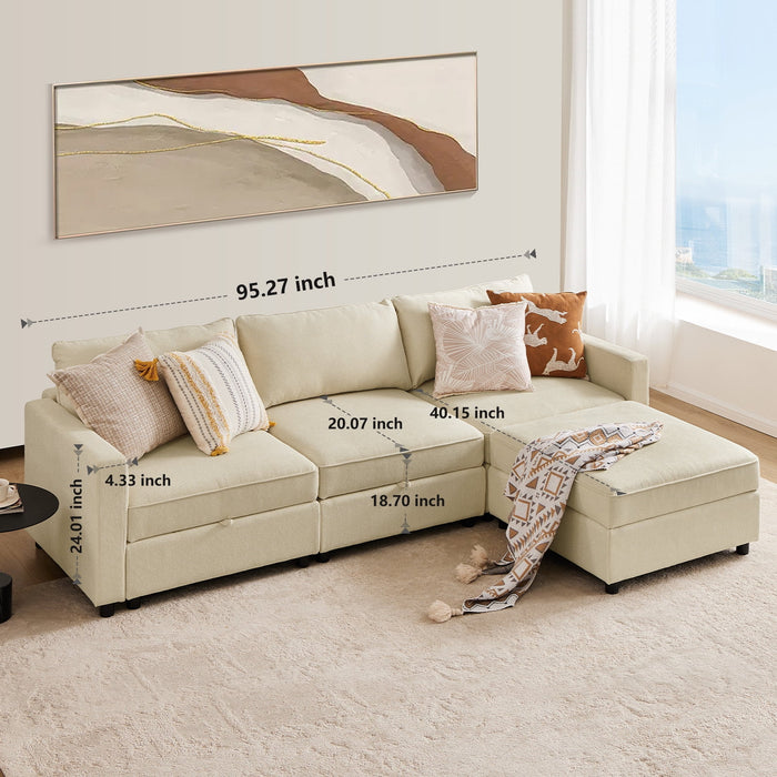 Modular Sectional Sofa, 4 Seat Convertible Oversized U Shaped Sofa Couch with Storage Ottomans, Beige