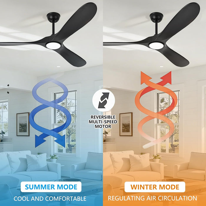 Black Ceiling Fan with Light 52 Inch, Outdoor Ceiling Fans with Lights and Remote for Indoor Bedroom Living Room Patios Gazebo Modern Wooden 3 Blade Propeller Wet Rated Reversible DC Fan