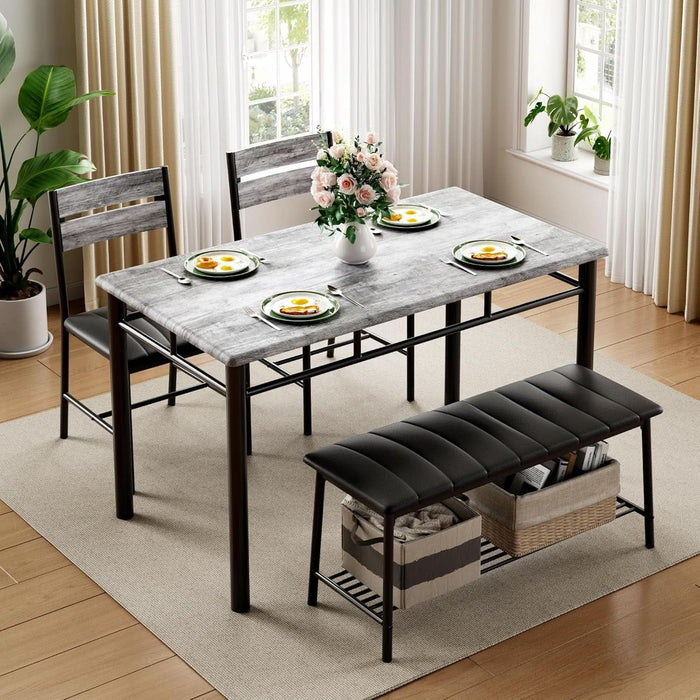 Dining Table Set for 4, Kitchen Table with Upholstered Bench and 2 Chairs, Kitchen Table and Chairs Set for Small Space, Apartment, Grey