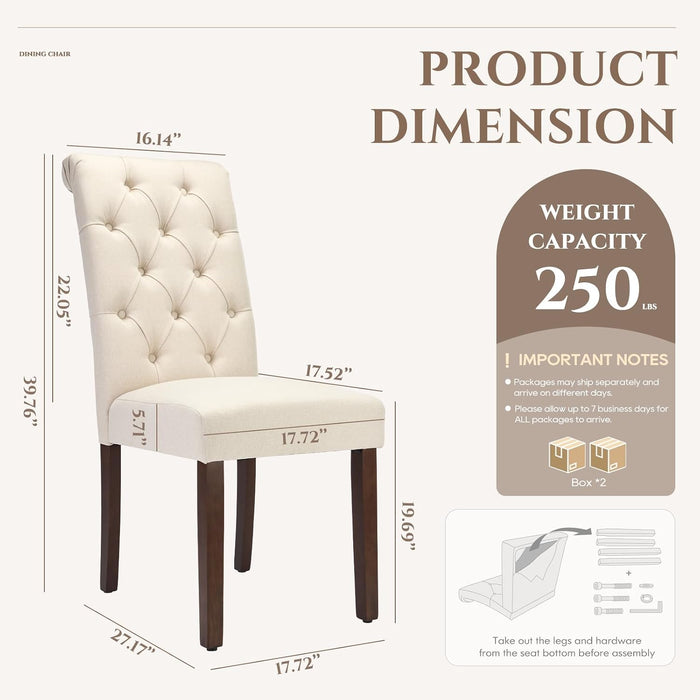 Tufted Dining Chairs Set of 4, Accent Parsons Diner Chair Upholstered Fabric Stylish Kitchen Chairs with Solid Wood Legs and Padded Seat, Beige