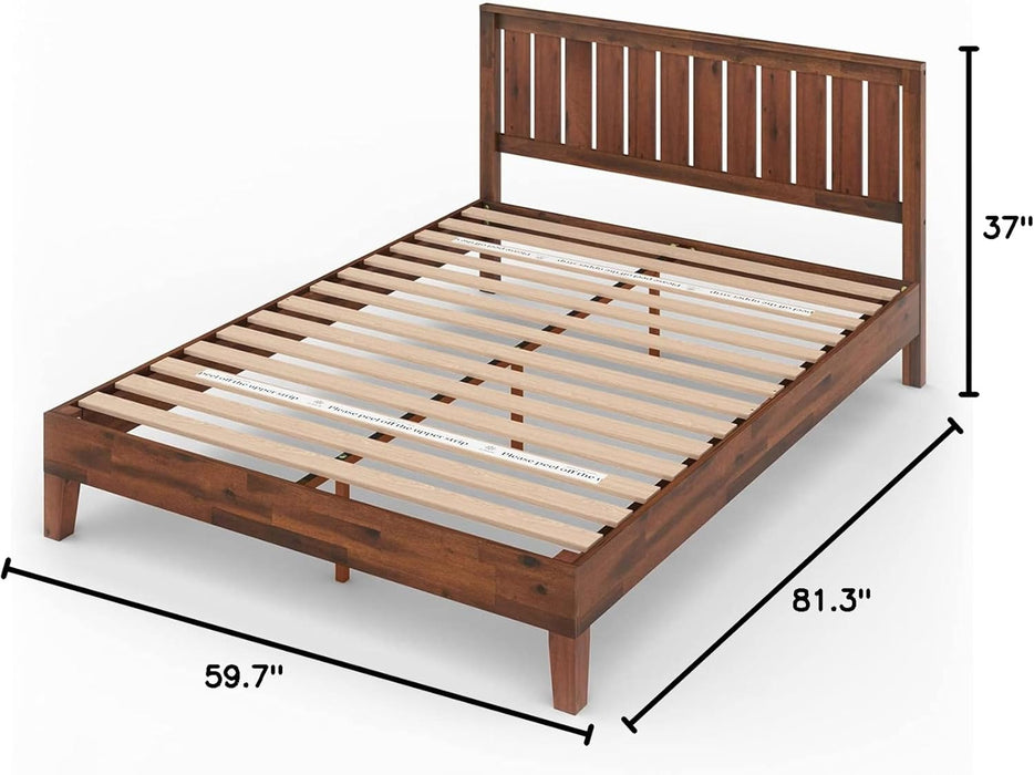 Vivek Deluxe Wood Platform Bed Frame with Headboard, Wood Slat Support, No Box Spring Needed, Easy Assembly, Queen