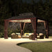 12 Ft. X 10 Ft. Wood Grain Aluminum Hardtop Gazebo Double Roof with Curtains and Netting