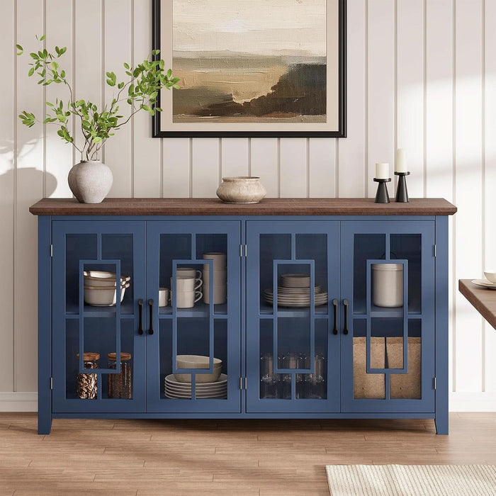 63" Sideboard Buffet Cabinet with Storage and 4 Tempered Glass Doors