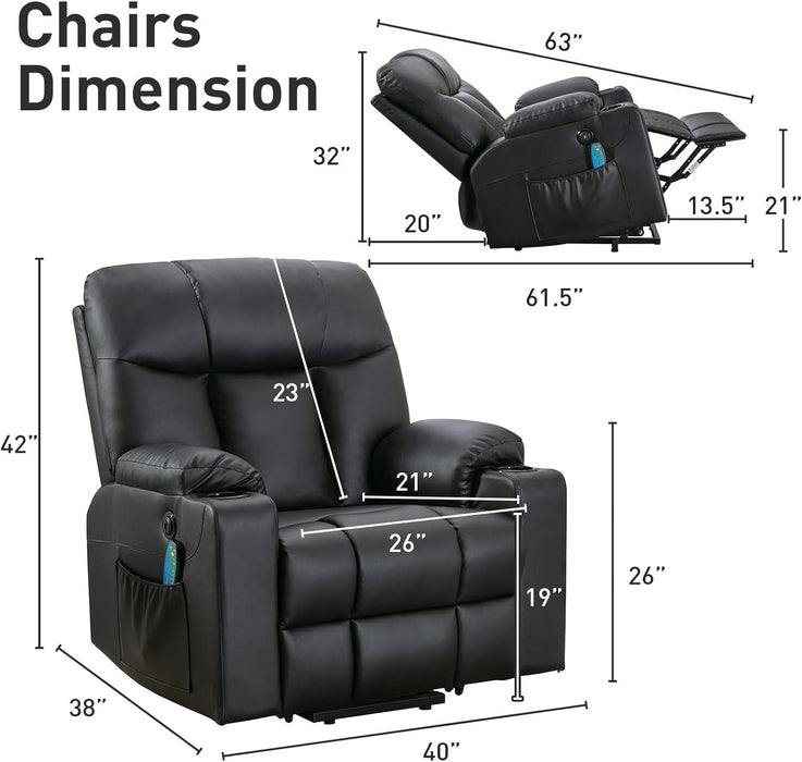 Wide Leather Recliner with Massage & Heat