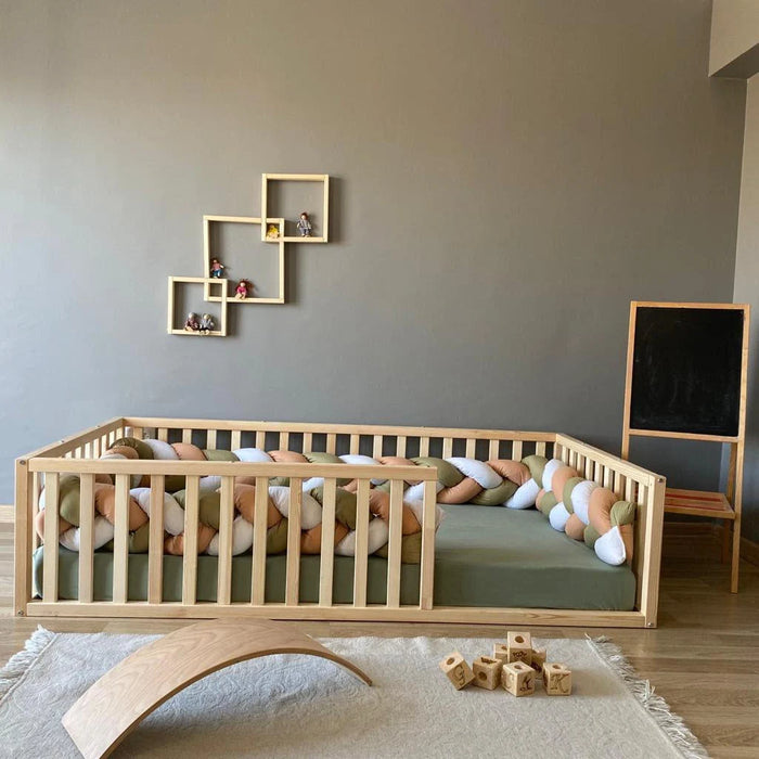 Savannah - Montessori, Toddler Floor Bed, Kids, Handmade, Children’S Furniture, Slats, Wooden, Rails, Entrance, Solid Wood, Natural