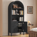 71" Tall Arched Bookshelf, 5-Tier Arched Bookcase with Door & Storage Cabinet, Farmhouse Display Bookshelf Cabinet with Adjustable Shelf, Freestanding Wood Bookcase for Home Office, Study
