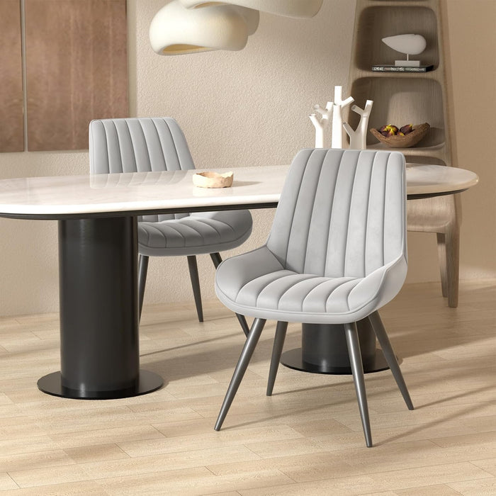 Modern Dining Chairs Set of 4, Comfy Dining Room Chairs with Thick Cushions, Upholstered Fabric Kitchen Side Chairs with Metal Legs, Grey