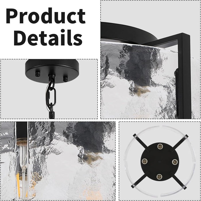 Black Glass Drum Chandelier DiningRoom FourLight Modern