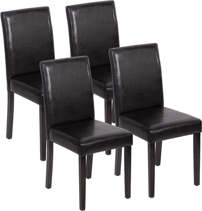 Dining Chairs Set of 4,Dining Room Chairs,Side PU Cushion Chairs with Waterproof Surface and Wood Legs,For Kitchen Restaurant and Living Room,Leather Black