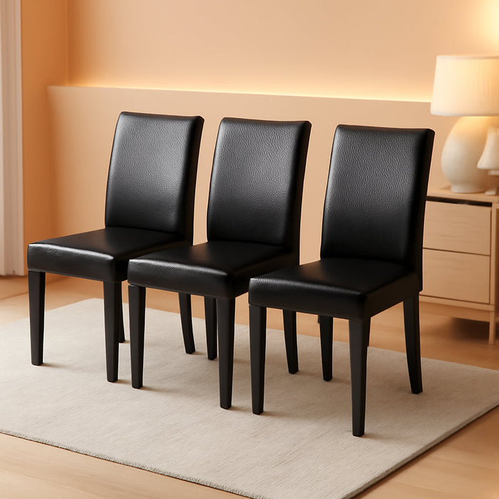 Dining Chairs Set of 4,Dining Room Chairs,Side PU Cushion Chairs with Waterproof Surface and Wood Legs,For Kitchen Restaurant and Living Room,Leather Black