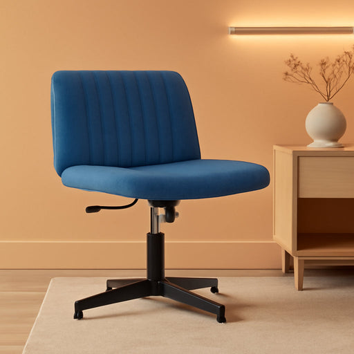 Criss Cross Chair Armless Cross Legged Office Desk Chair Adjustable Swivel Ergonomic Gaming Chair No Wheels Backrest with Wide Seat Native Sponge Computer Task Vanity Chair for Home Office,Blue