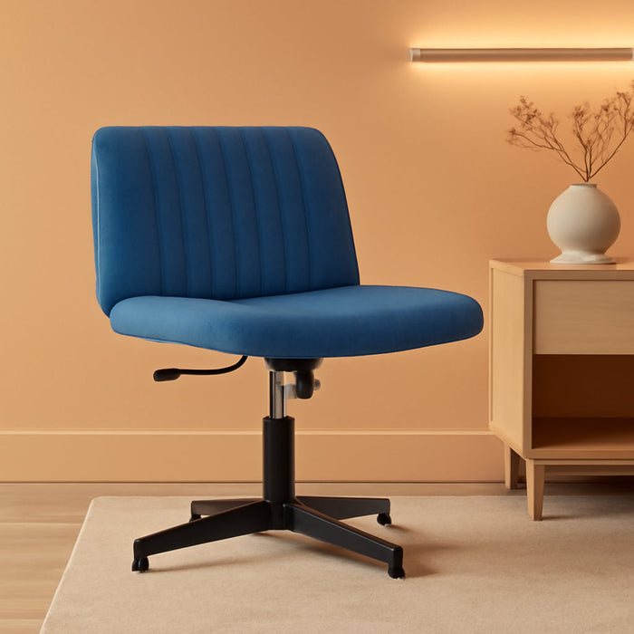 Criss Cross Chair Armless Cross Legged Office Desk Chair Adjustable Swivel Ergonomic Gaming Chair No Wheels Backrest with Wide Seat Native Sponge Computer Task Vanity Chair for Home Office,Blue