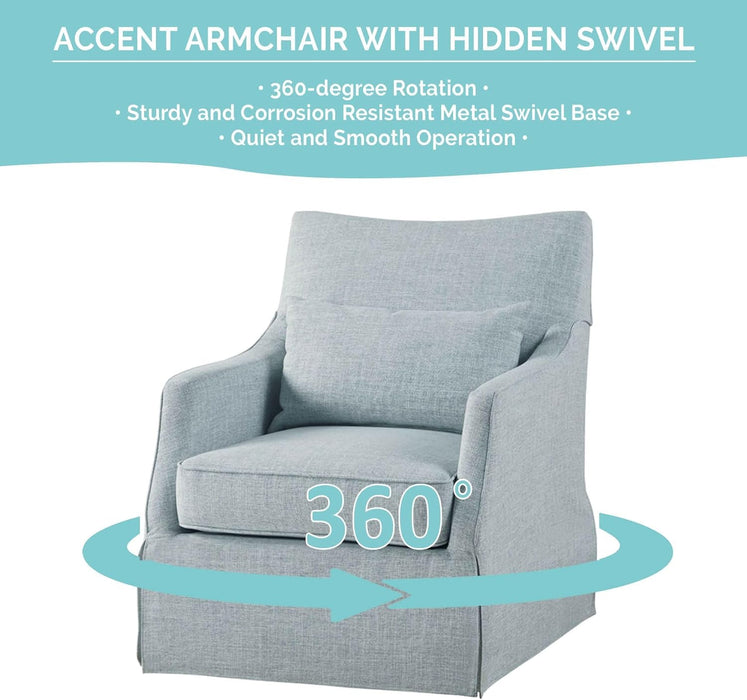 Light Blue Upholstered Handcrafted Midcentury Armchair 28In