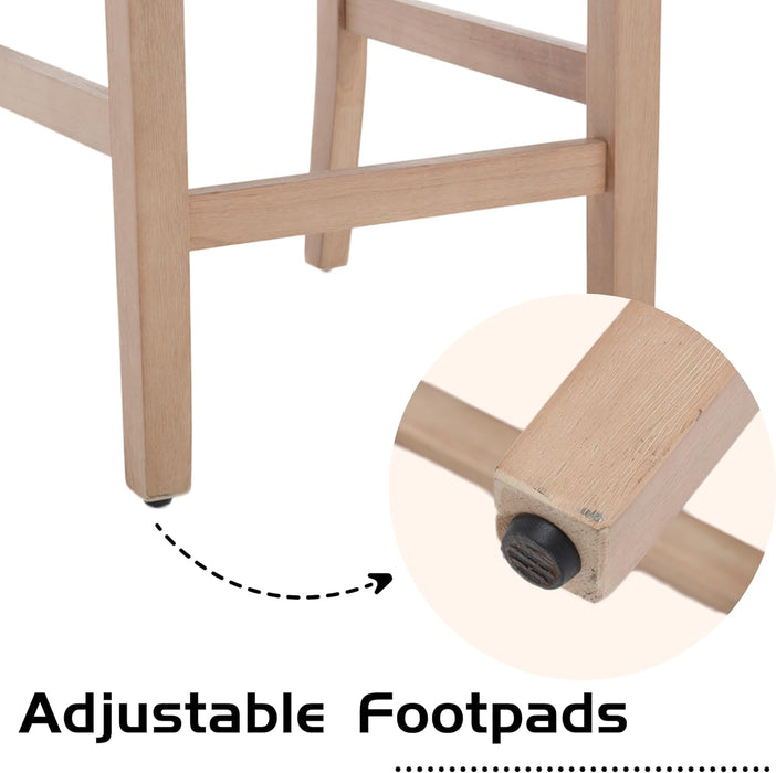 Beige Bar Stools Set of 2, 26" Farmhouse Counter Height Barstools, Linen Upholstered Bar Chairs with Back and Natrual Wood Legs for Kitchen Island/Breakfast Bar/Home Pub