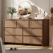 Rattan 7 Drawer Dresser for Bedroom,55" Wide,Walnut,Modern Chest of Drawers with 7 Large Storage Space and Curved Edge Design, 7 Drawer Large Dresser for Bedroom