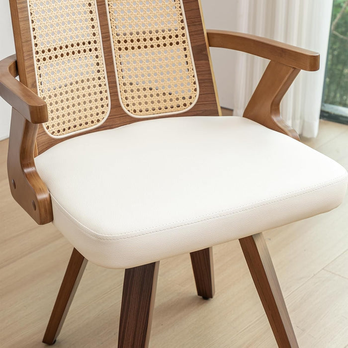 Walnut Dining Chairs - Swivel Rattan Dining Chairs with Bentwood Frame with Ergonomic Cane Back, Curved Arms, MCM Dining Chairs for Kitchen/Restaurant/Living Room/Conference (Walnut Beige, Set of 2)