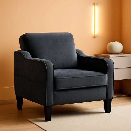Accent Chair for Living Room, Mid Century Modern Reading Chair for Bedroom, Upholstered Armchair with Side Pockets, Comfy Single Sofa Side Chair for Office, Apartment, Small Room, Dark Grey