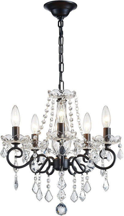 Small Crystal Chandelier, Modern Black Chandelier Dining Room Light Fixture, Mini Crystal Pendant Light for Bedroom Ceiling Light Fixture for Living Room Entryway Kitchen Island Hallway