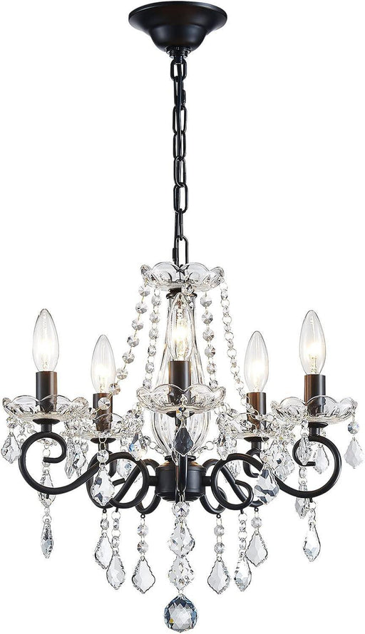 Small Crystal Chandelier, Modern Black Chandelier Dining Room Light Fixture, Mini Crystal Pendant Light for Bedroom Ceiling Light Fixture for Living Room Entryway Kitchen Island Hallway