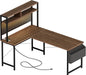 50 Inch Large L Shaped Desk with Pegboard Hutch & Shelves, Corner Gaming Desk with Power Outlet, LED Light & Storage Bag, Reversible Computer Desk for Home, Bedroom, Office Workspace, Walnut
