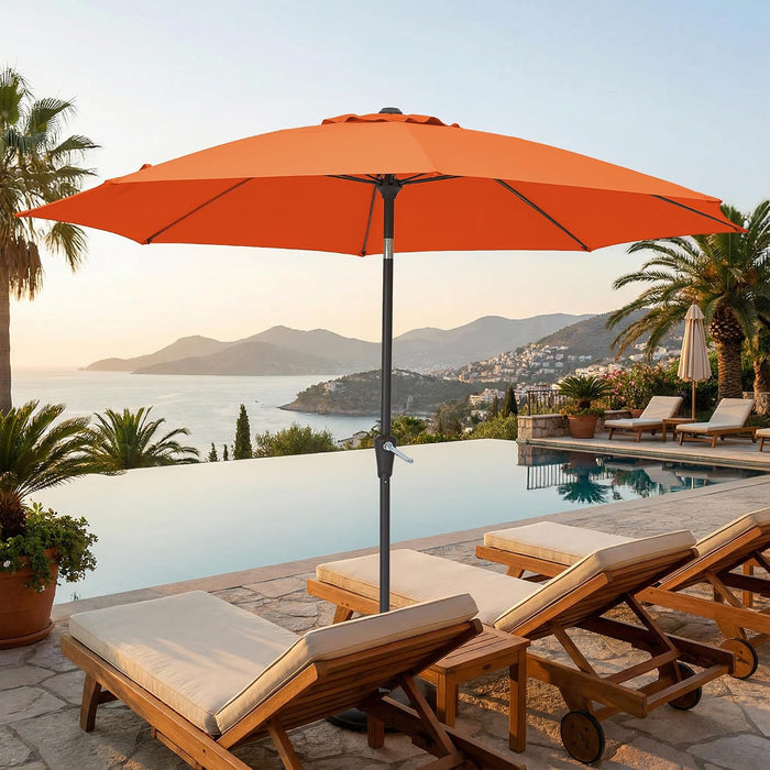 9FT Outdoor Patio Umbrella,Market Table Umbrella with 8 Fiberglass Ribs, Pool Umbrella with Tilt and Crank, UV Protection Lightweight & Wind-Resistant for Lawn, Garden, Deck and Backyard, Orange