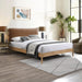 Ashercognac-Q Asher Collection Mid-Century Modern Queen Bed with Soft Cognac Vegan Leather, Solid Wood Natural Finish, 63.75" W X 85.5" D X 43.75" H, Cognac, Queen