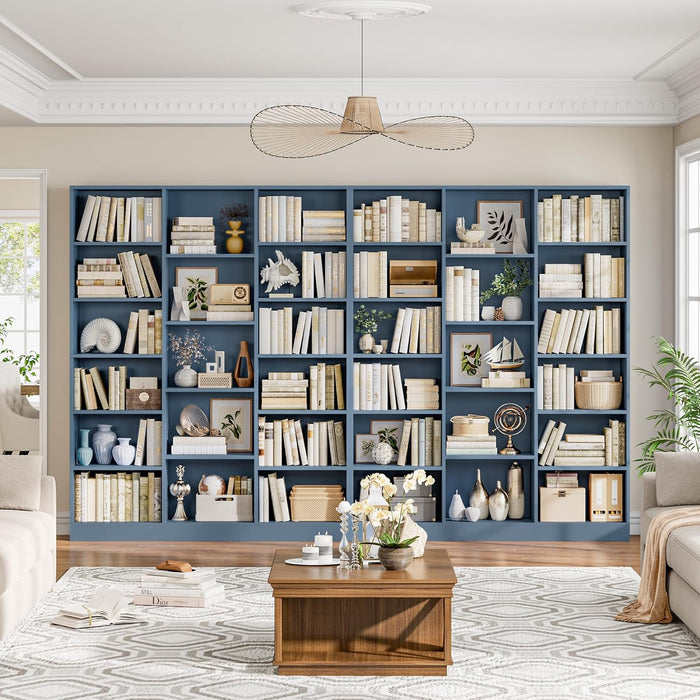 Blue Triple Wide Freestanding Bookshelf 74Inch Tall