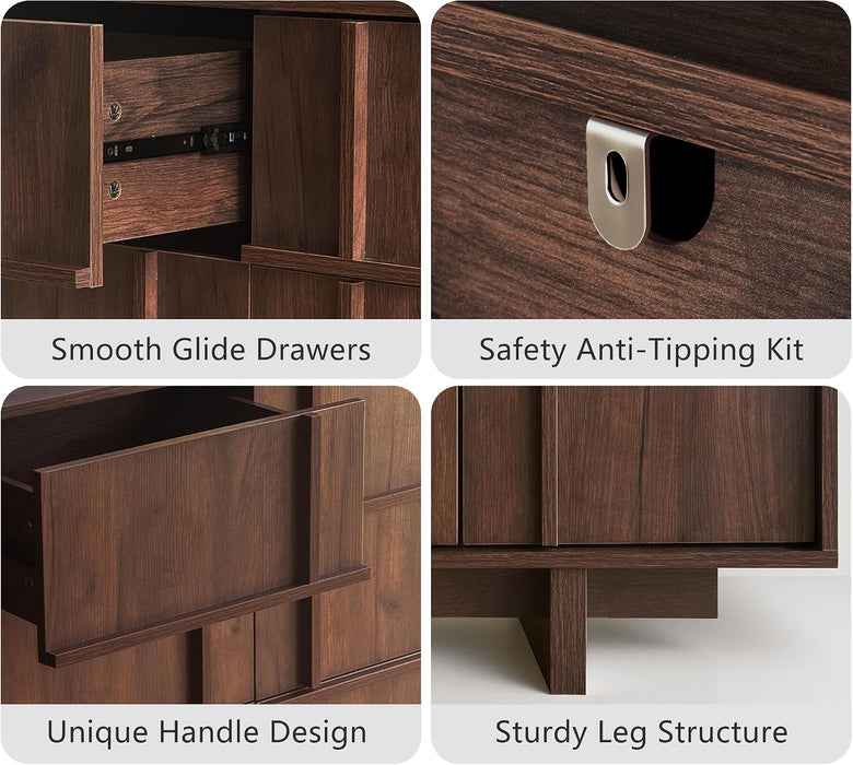 47" Wide 6 Drawer Dresser for Bedroom, Skeleton Line Design