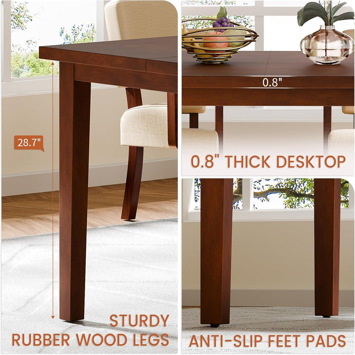 60 Inch Solid Wood Dining Table for 4 6, Unique Design Farmhouse Kitchen Table, Rectangle Dining Tables with Wood Legs for Kitchen, Cherry