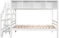 Twin Size Bed Frame for Bedroom Twin over Full Bunk Bed with Staircase and Built-In Storage Cabinets No Box Spring Needed White 96" L X 57.2" W X 62.2" H