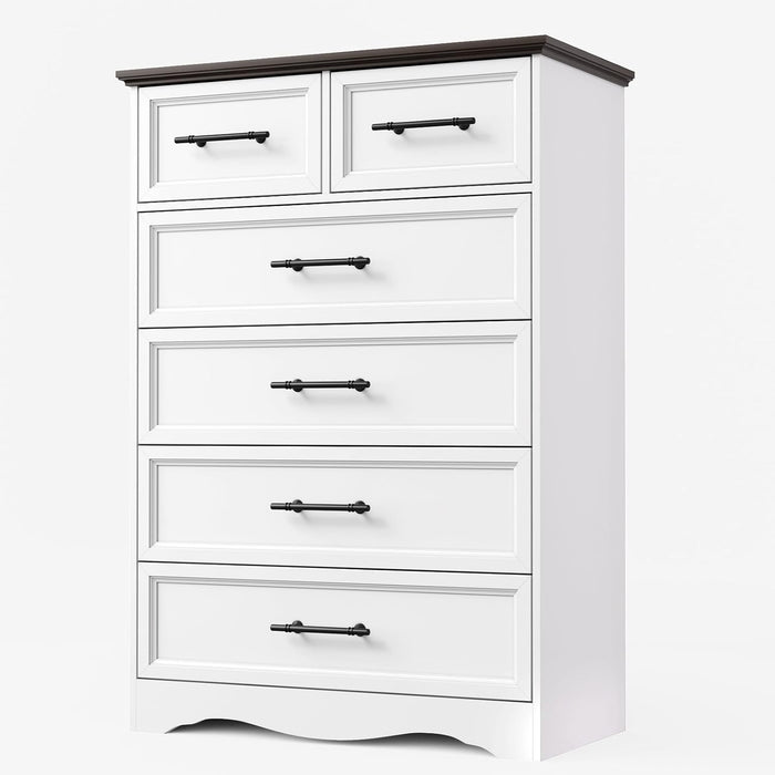 White 6 Drawers Dresser for Bedroom, 44" Tall Modern Dresser & Chest of Drawers with Brushed Metal Handle, Wood Closet Organizers and Storage Cabinet for Bedroom, Living Room