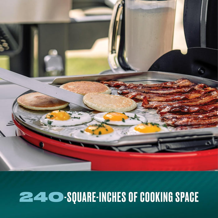 3-In-1 Dual Fuel Outdoor Bistro Pro Electric Grill & Griddle + Charcoal Mode BBQ, Red - 25302146