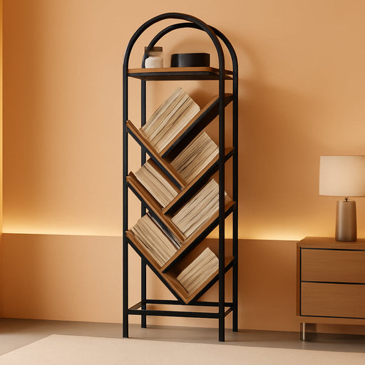 Eight Tier Arched Tree Bookshelf RusticBrown MetalFrame