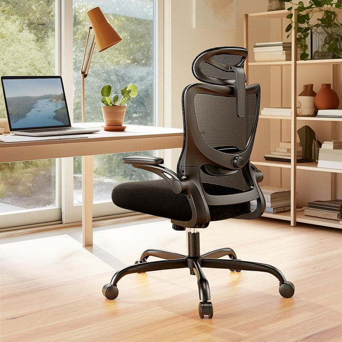 Ergonomic Office Chair: Office Computer Desk Chair with High Back Mesh and Adjustable Lumbar Support Rolling Work Swivel Task Chairs with Wheel 3D Armrests and Headrest
