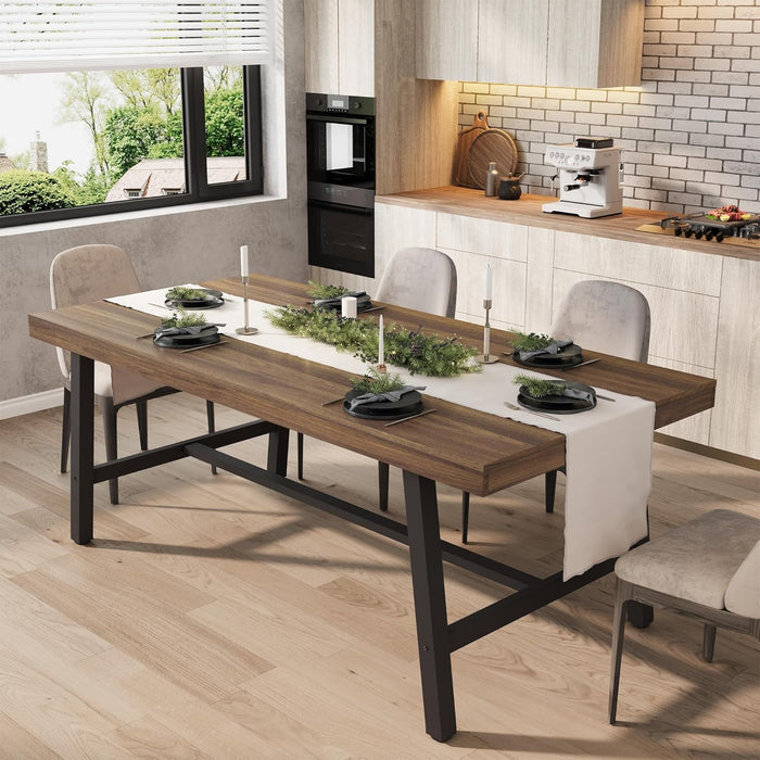 Industrial Dining Table for 6-8, 70.87" Heavy Duty Rectangular Kitchen Table with 2"×2" Metal Legs & Wood Top, Large Dining Table for Home Office, Dining (Brown, 71" Non-Extendable)