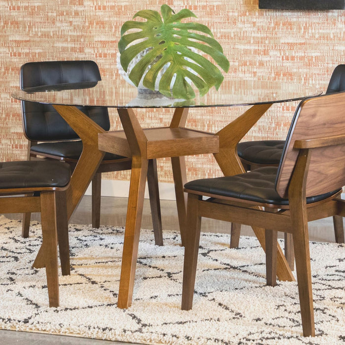 FortyEightInch Tempered Glass Round Dining Table NutmegFinish