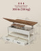 Coffee Table Lift Top, 3 in 1 Center Table with Storage, Gas Spring, 2 Drawers and 3 Hidden Compartments, Open Shelf, for Living Room, Home Office, Honey Brown and Rustic White ULCT254W01