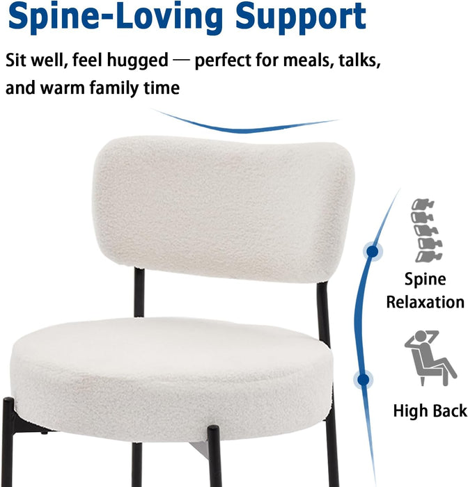 White Boucle Dining Chairs Set of 4, Upholstered Dinner Chair with Metal Frame, Dining Room Chairs with Padded Seat, round Modern Seating for Living Room