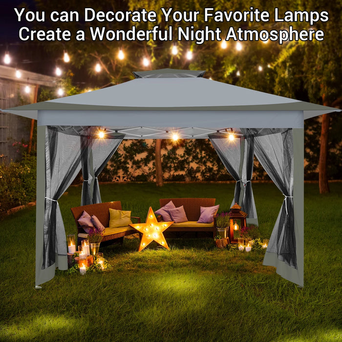 12X12Ft Outdoor Gazebo Pop up Gazebo with Mosquito Netting, Instant Patio Canopy Tent for Shade and Rain, 2 Tiered Vente Gazebo Canopy UPF 50+ for Garden Backyard with Carry Bag&4 Sandbags