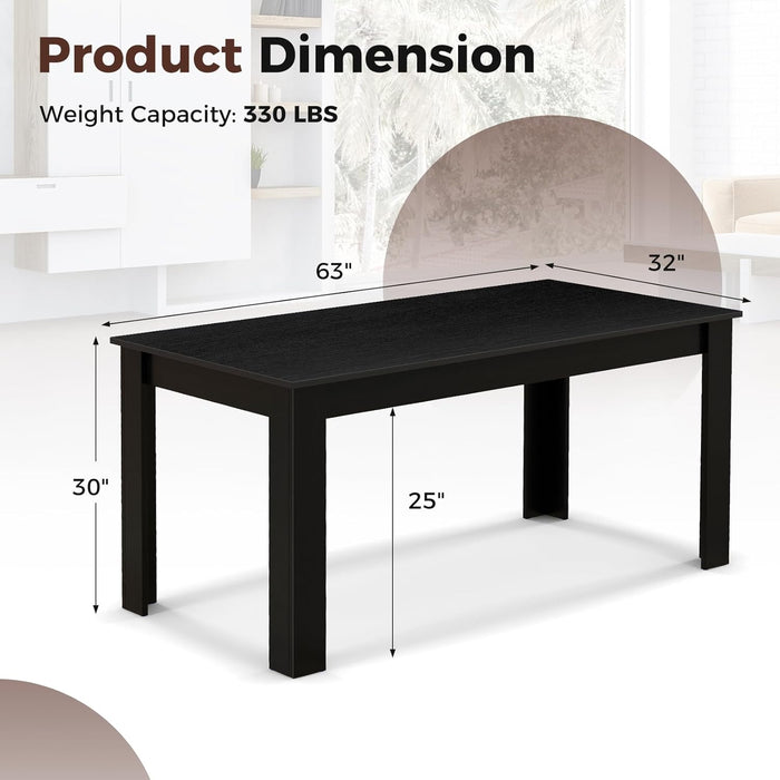 Wood Dining Table for 4-6 People, 63" Wood Rectangle Dinner Table, Modern Kitchen Table with L-Shaped Legs, 330Lbs Weight Capacity, Farmhouse Dinette Table for Dining Room, Living Room, Black