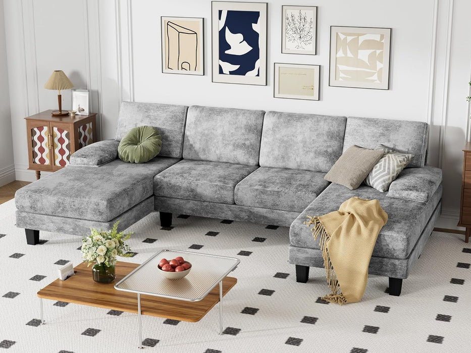 Gray Chenille Sectional Sofa for Living Room