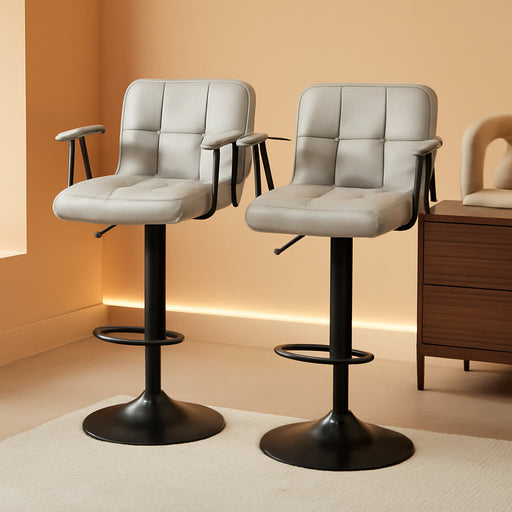 Bar Stools Set of 2, Armrest Adjustable Swivel Barstools with Back, Double Needle PU Leather Counter Height Chairs for Kitchen Lsland (Light Grey)