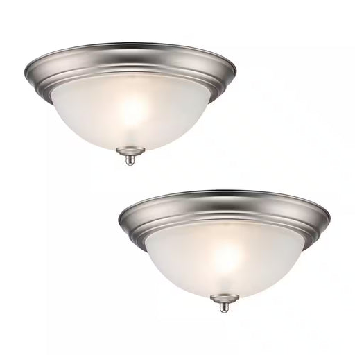 12.75 in 2-Light Brushed Nickel Flush Mount Ceiling Light Fixture with Frosted Glass Shade (2-Pack)