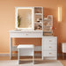 Vanity Desk with Mirror and Lights, Makeup Vanity with 3 Adjustable Lighting Modes, Small Vanity Desk with Sliding Mirror, 4 Drawers, 7 Shelves, Vanity Chair for Bedroom White