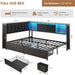 Full Corner Bed Frame with Upholstered Storage Headboard and Drawers, Metal Platform Bed Frame with LED Light and Charging Station, Full Daybed for Living Room, Bedroom & Guest Room, Black