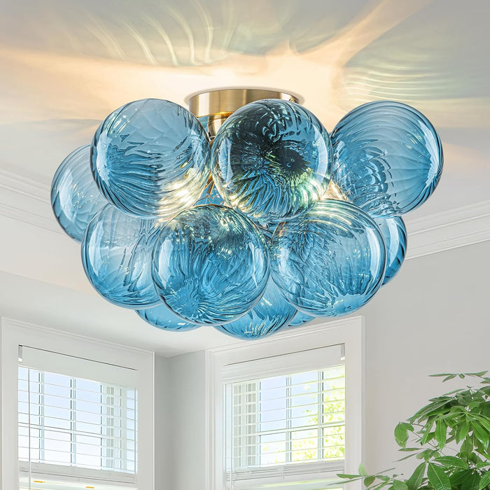 Flush Mount Chandelier Brilliant Blue Glass Globes